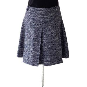 Blue Cotton Blend Jacquard A-Line Box Pleat Skirt